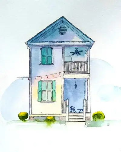 Watercolor of a home in Reynoldstown, Atlanta. Painting by Adam Sprague.