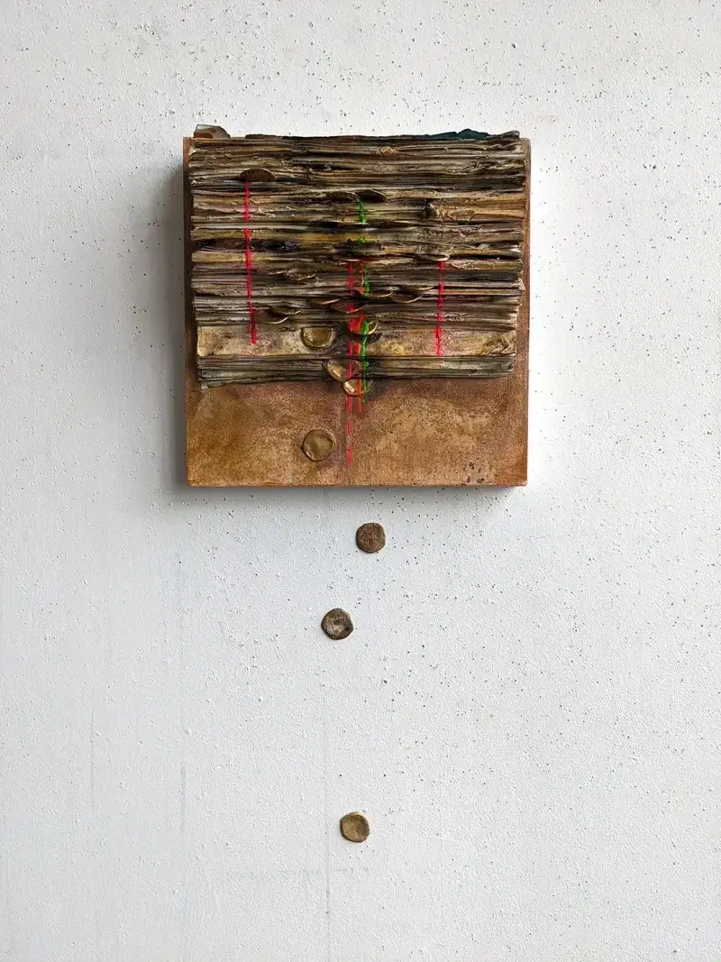 Dirt Bank, 2023, mixed media, 12 x 12 inches, by Adam Sprague.