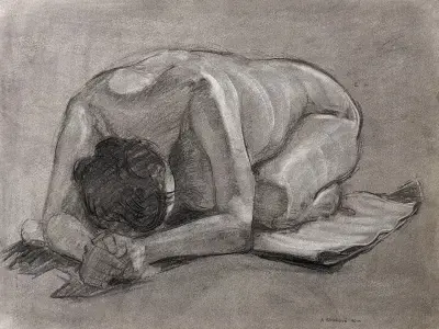 Charcoal drawing of figure female figure by Adam Sprague.