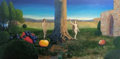 Eating From The Tree of Life, acrylic on panel, by Adam Sprague.