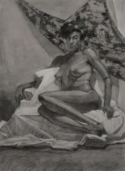 Reclining figure figure in charcoal by Adam Sprague.