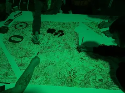 Process photo from the F O O L drawing marathon.