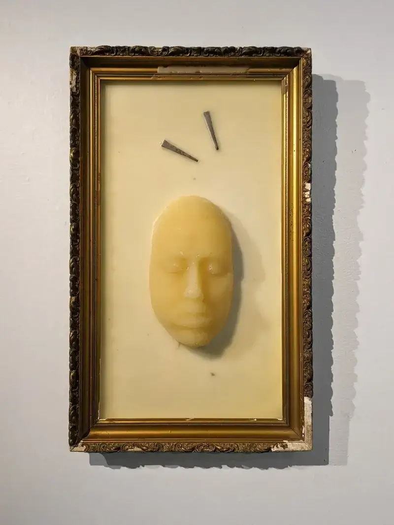 Fasteners, 2023, mixed media and found objects, 15 x 25 inches, by Adam Sprague.