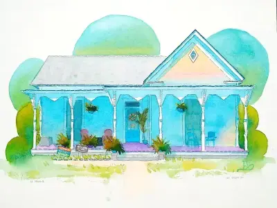 Watercolor of Atlanta home by Adam Sprague.