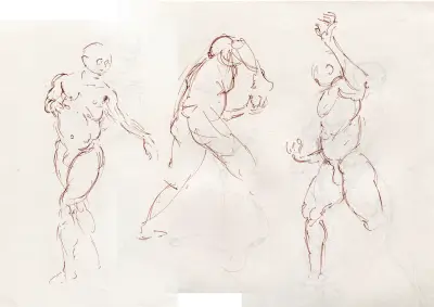 Quick ink gesture studies of male figures.