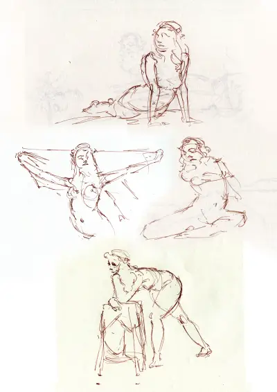 Ink studies of a reclining female figure.