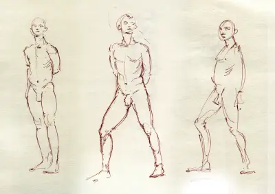 Rapid ink figure sketches.