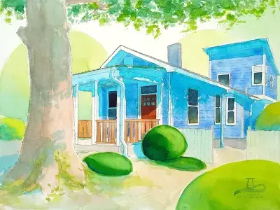 Watercolor of Atlanta home by Adam Sprague.