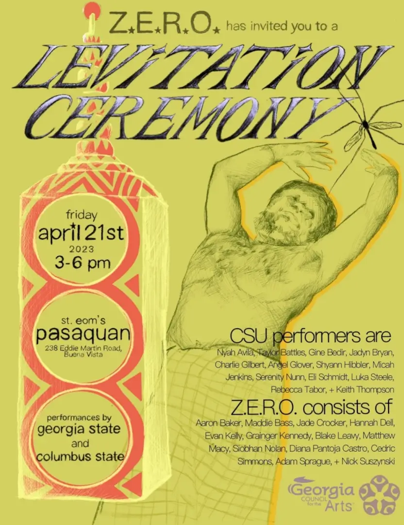 The official flyer for the Levitation Ceremony at Pasaquan.