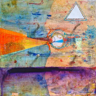 Acrylic, plastic, wood, & screws on panel mixed media by Adam Sprague.